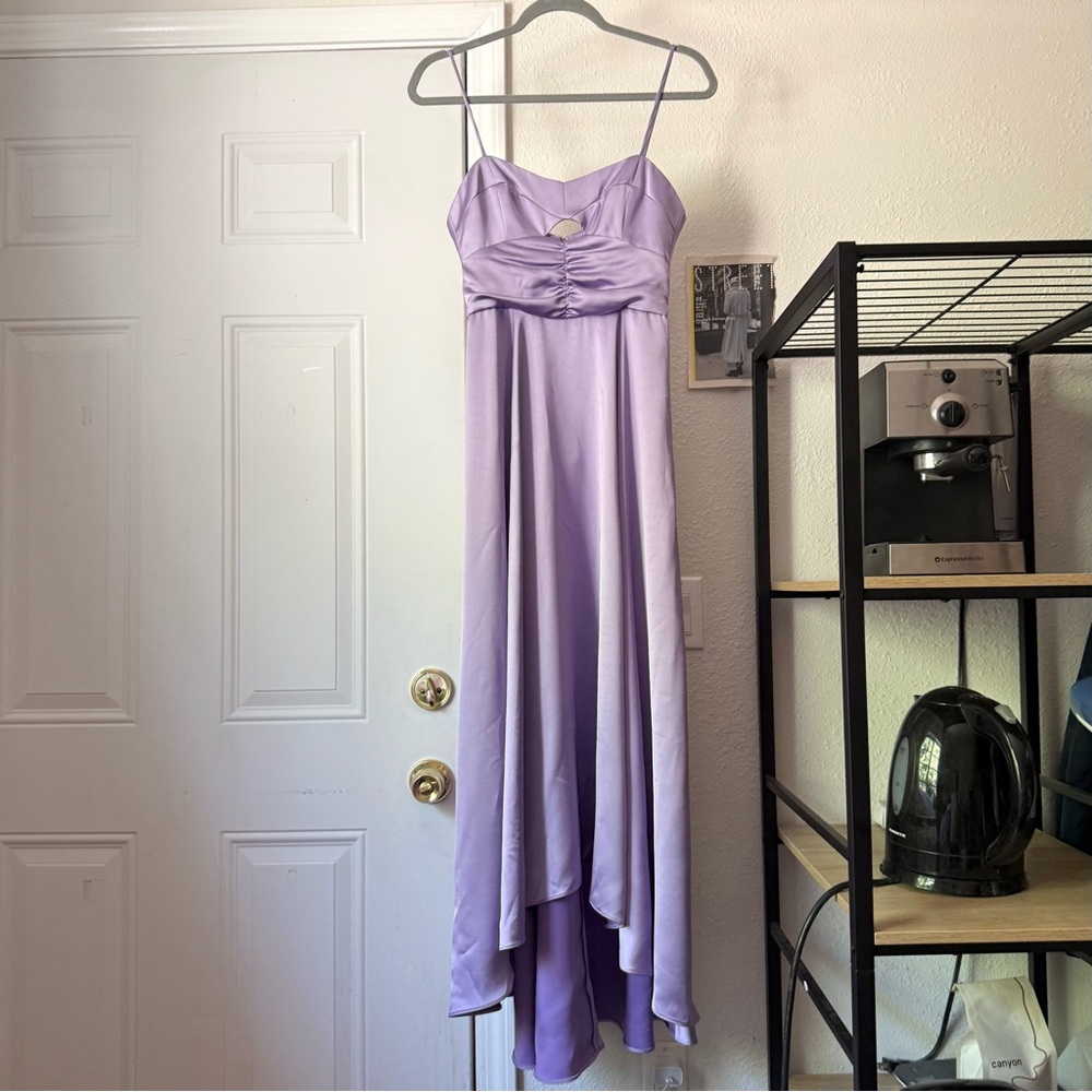 PINKO lavender purple lilac satin ruched cutout hi lo hem midi maxi gown dress